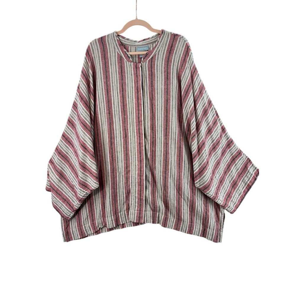 Liz & Me Shirt Women 5X Red White Striped Linen Blend Button Front